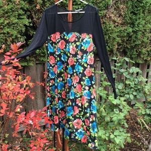 Forever 21+ dress floral with black sheer sleeves.